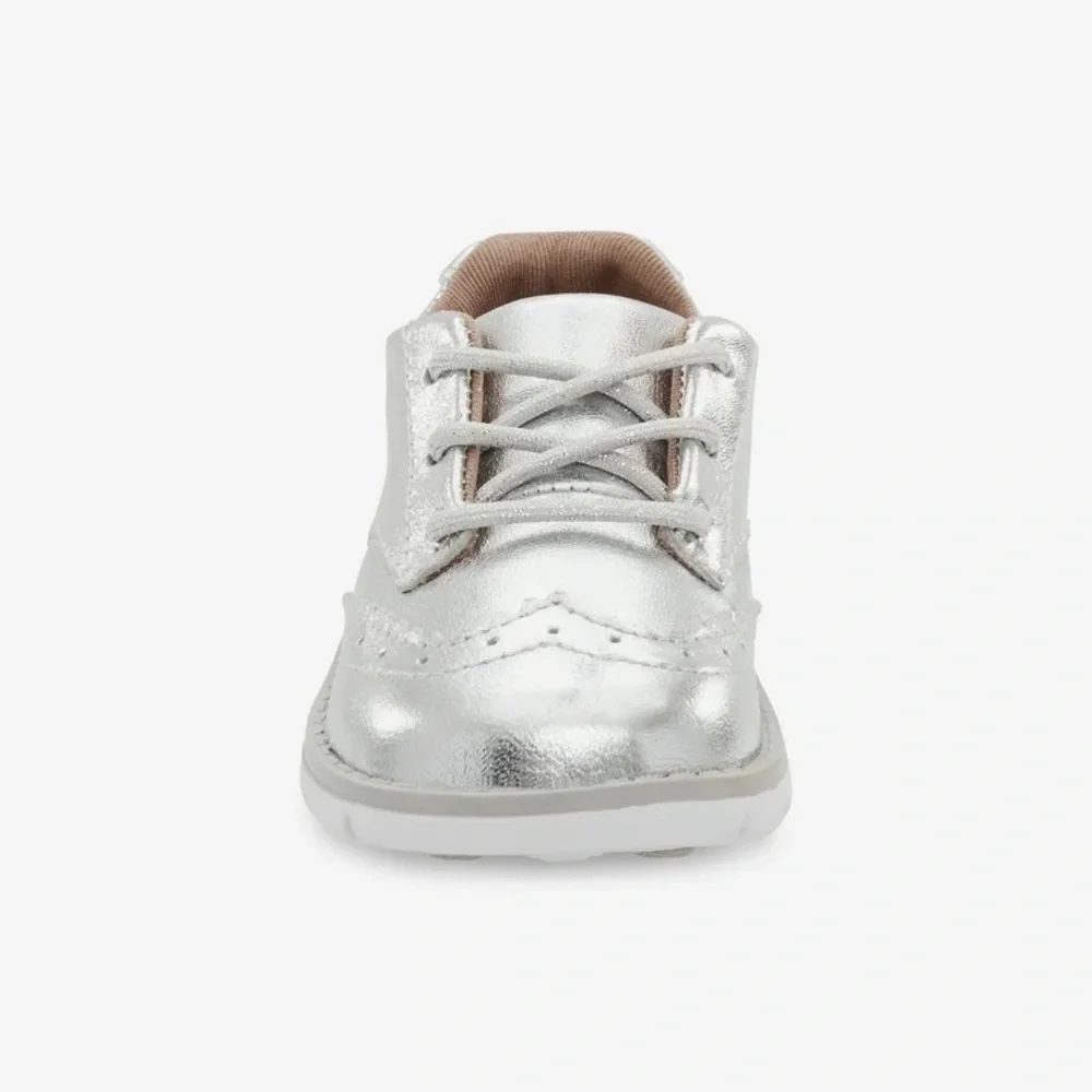 Stride Rite Ellsworth Kids Silver Leather Lace-Up Oxfords Size 7.5